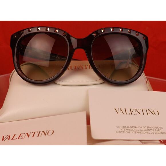 NWT VALENTINO ROCKSTUDS V677S DARK HAVANA STUDDED PLASTIC FRAME SUNGLASSES ITALY main image 4